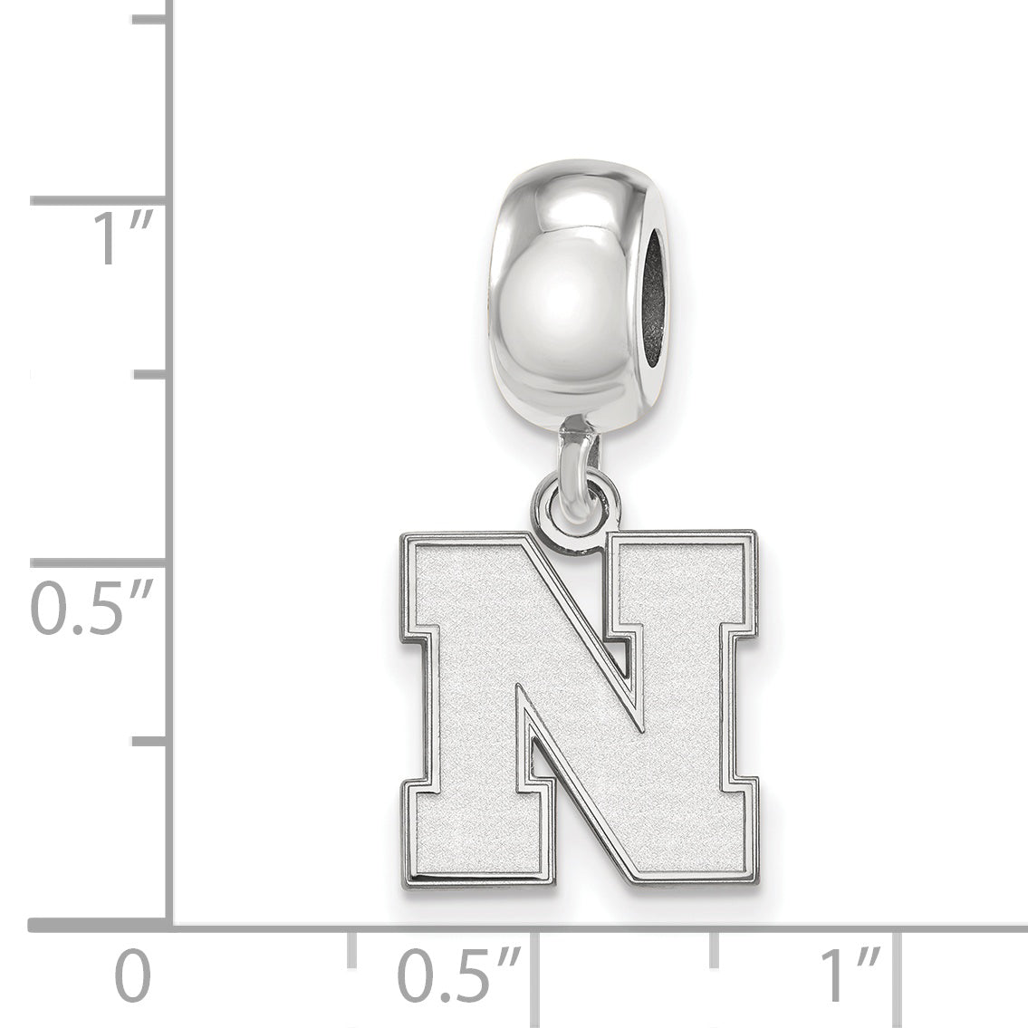 Sterling Silver Rhodium-plated LogoArt University of Nebraska Letter N Small Dangle Bead Charm