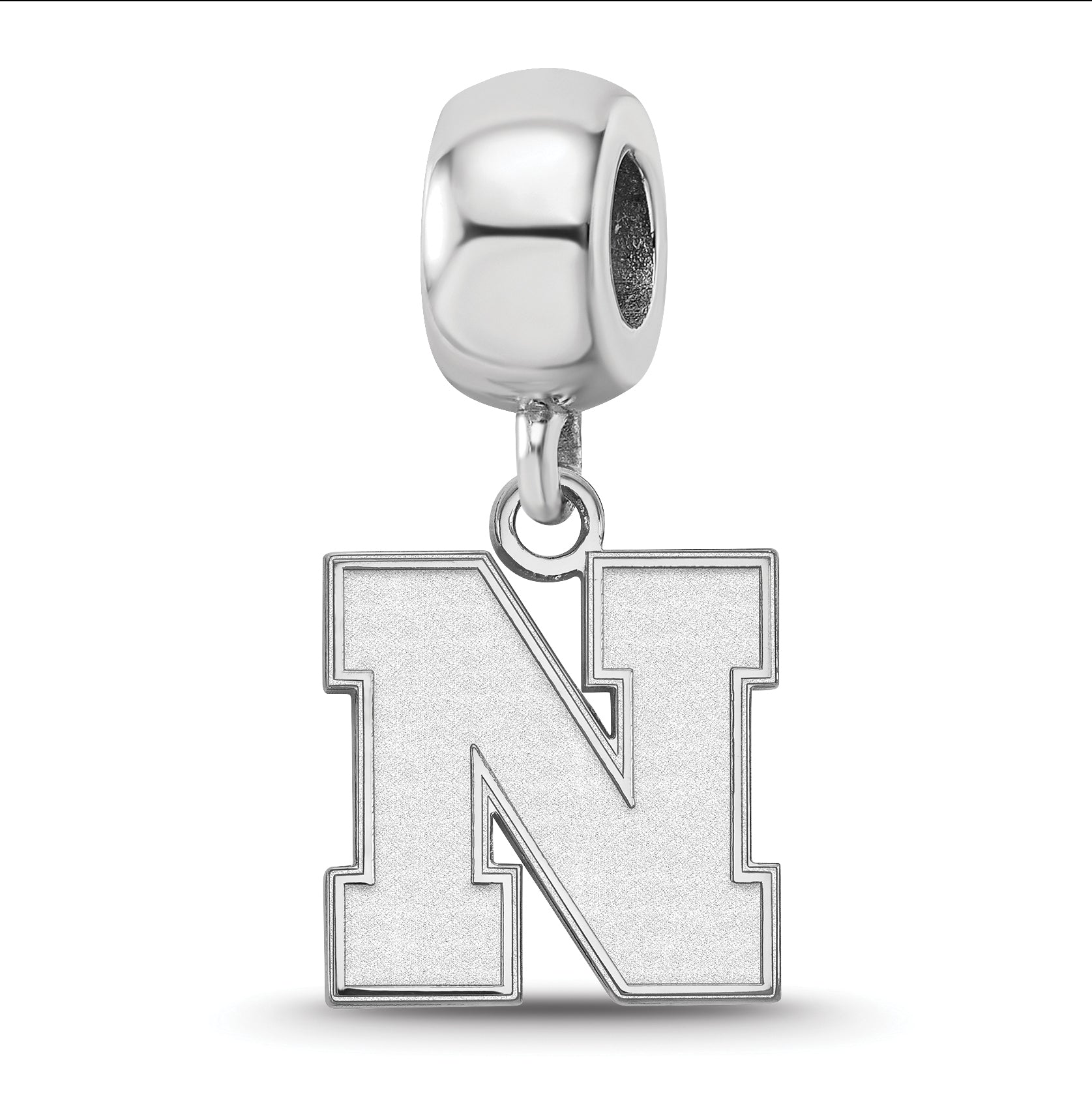 Sterling Silver Rhodium-plated LogoArt University of Nebraska Letter N Small Dangle Bead Charm