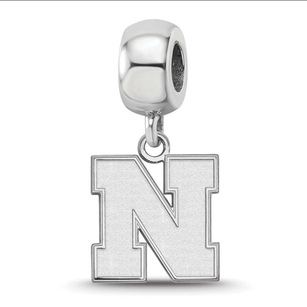 Sterling Silver Rhodium-plated LogoArt University of Nebraska Letter N Small Dangle Bead Charm