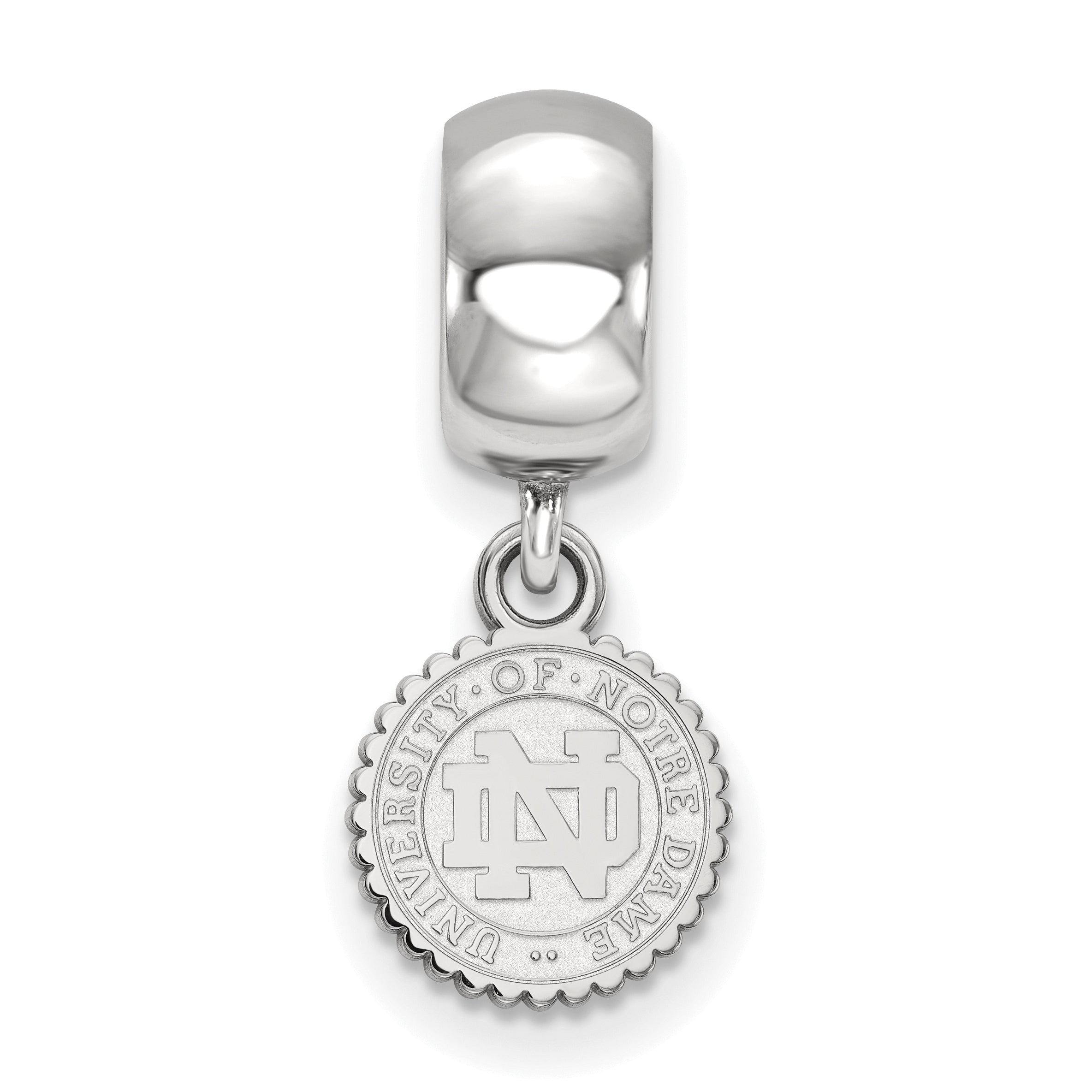 Sterling Silver Rhodium-plated LogoArt University of Notre Dame Crest Extra Small Dangle Bead Charm