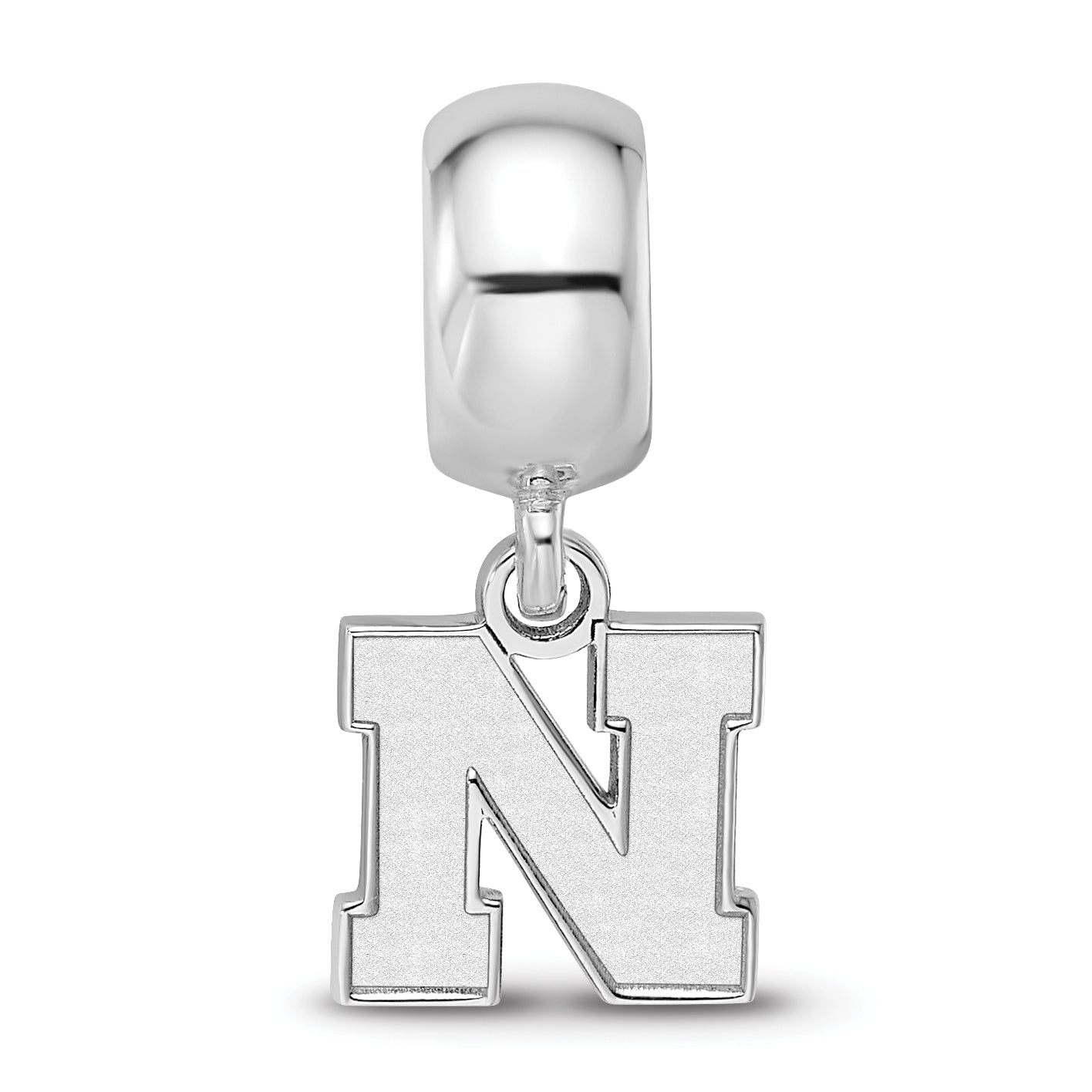 Sterling Silver Rhodium-plated LogoArt University of Nebraska Letter N Extra Small Dangle Bead Charm