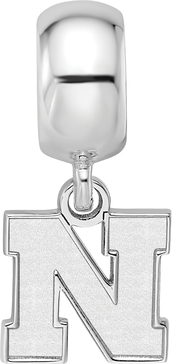 Sterling Silver Rhodium-plated LogoArt University of Nebraska Letter N Extra Small Dangle Bead Charm