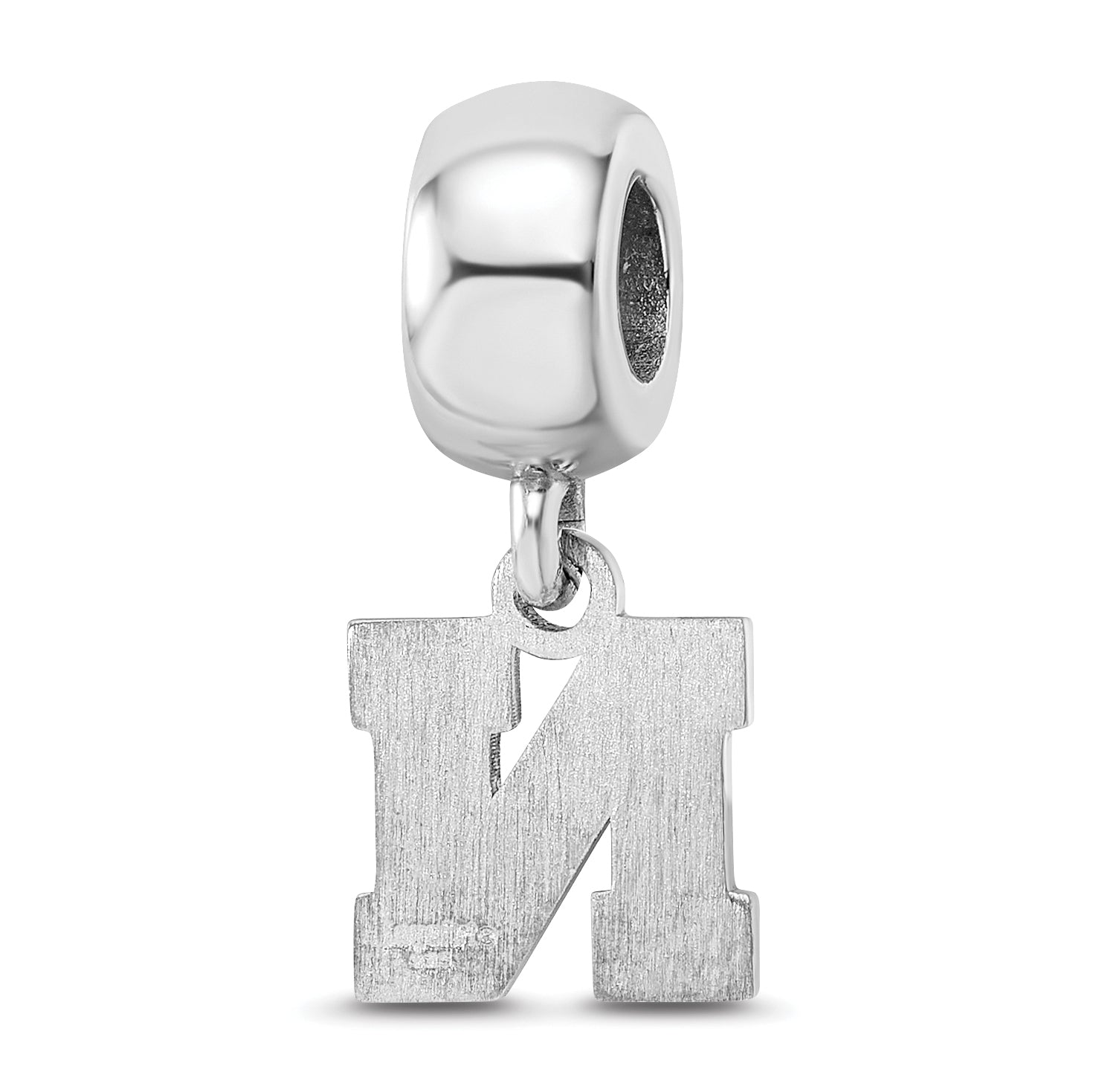 Sterling Silver Rhodium-plated LogoArt University of Nebraska Letter N Extra Small Dangle Bead Charm