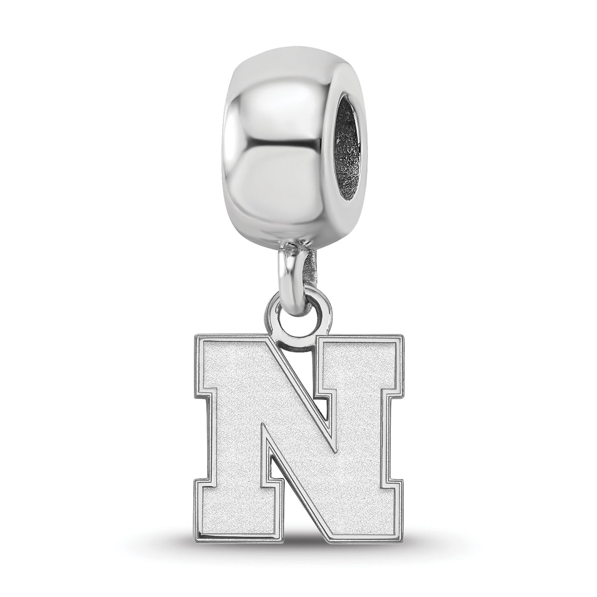 Sterling Silver Rhodium-plated LogoArt University of Nebraska Letter N Extra Small Dangle Bead Charm