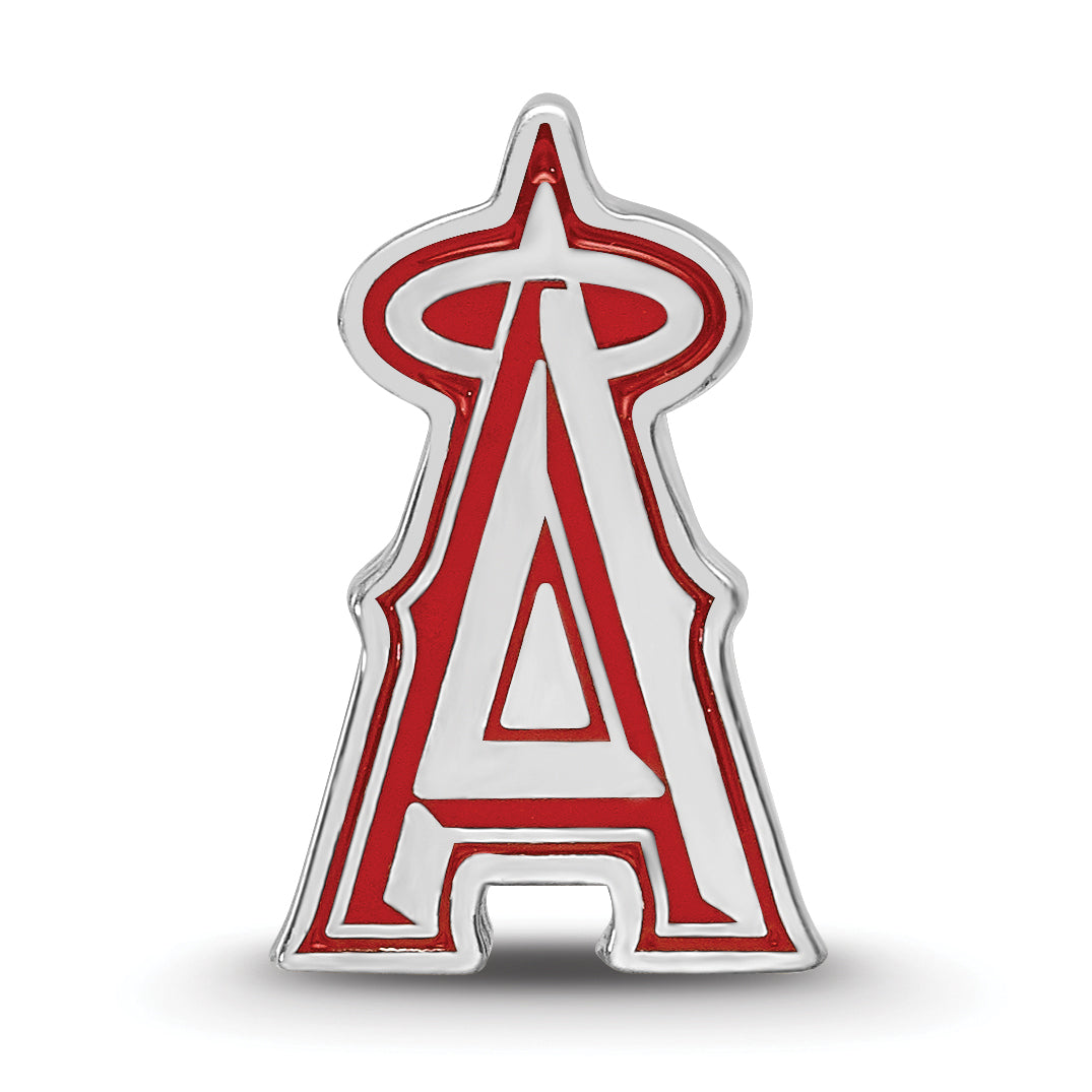 Sterling Silver Rhodium-plated MLB LogoArt Los Angeles Angels Enameled Bead