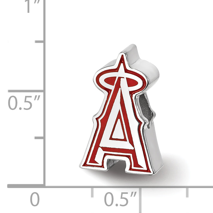 Sterling Silver Rhodium-plated MLB LogoArt Los Angeles Angels Enameled Bead