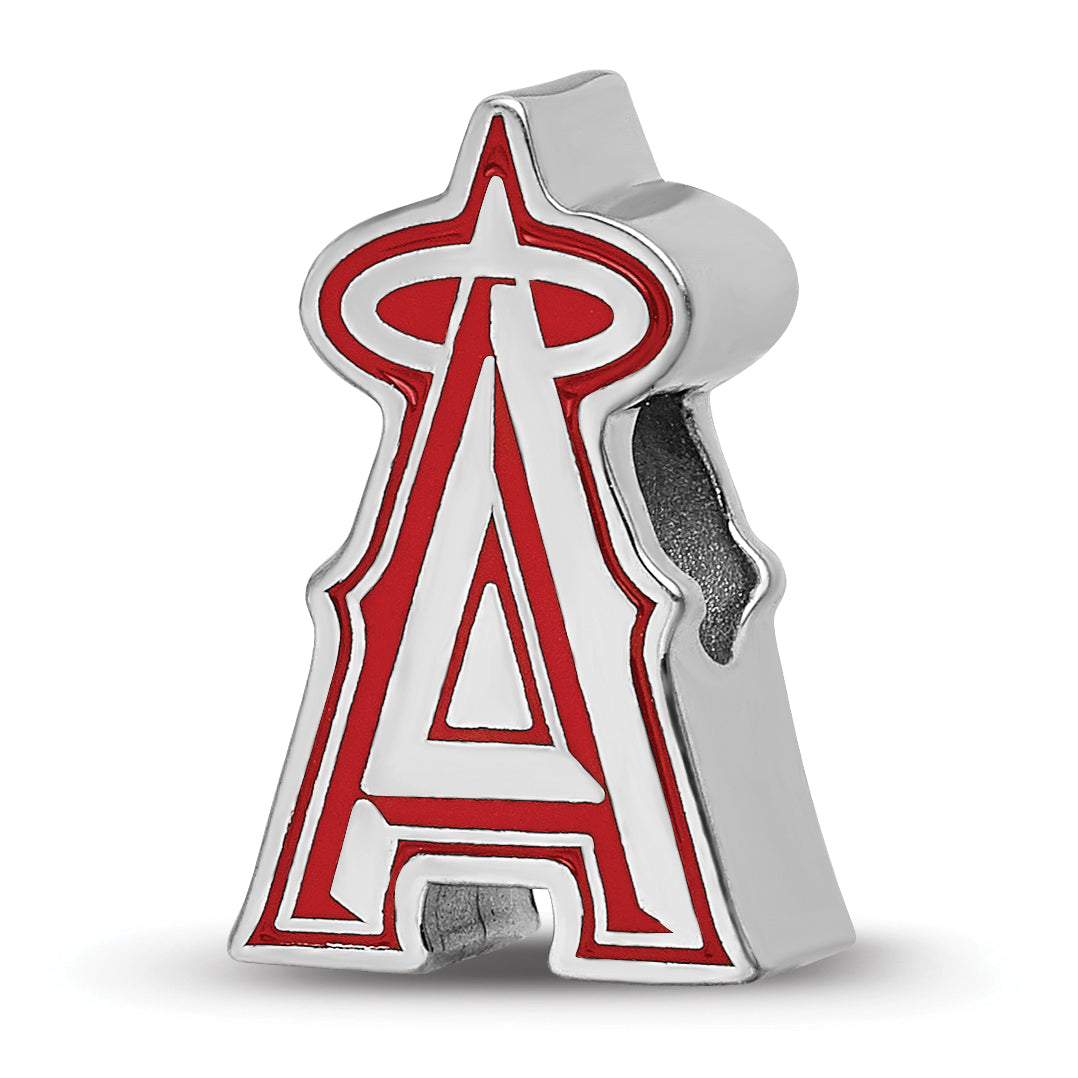 Sterling Silver Rhodium-plated MLB LogoArt Los Angeles Angels Enameled Bead