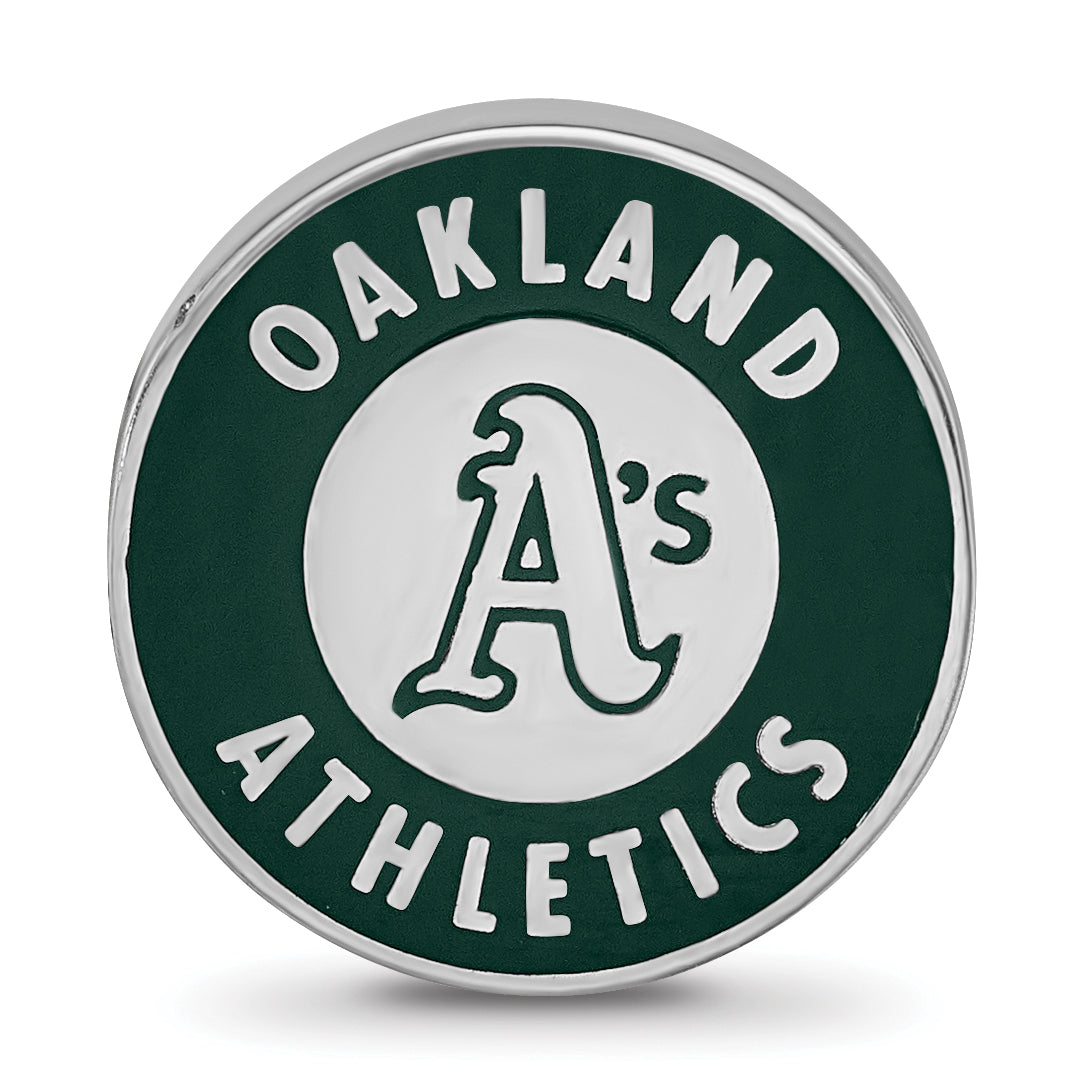 Sterling Silver Rhodium-plated MLB LogoArt Oakland Athletics Enameled Bead