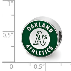 Sterling Silver Rhodium-plated MLB LogoArt Oakland Athletics Enameled Bead