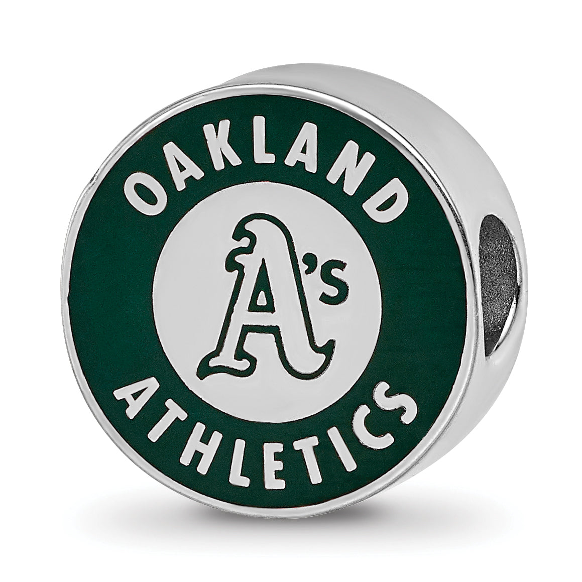 Sterling Silver Rhodium-plated MLB LogoArt Oakland Athletics Enameled Bead