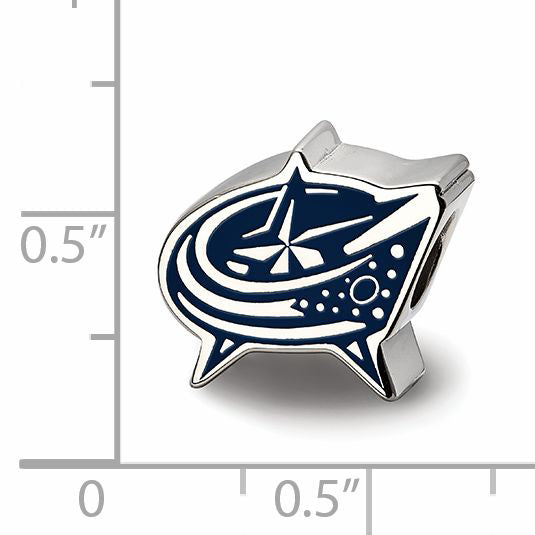 Sterling Silver Rhodium-plated NHL LogoArt Columbus Blue Jackets Enameled Logo Bead