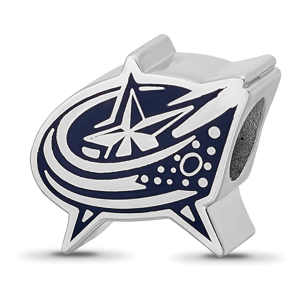 Sterling Silver Rhodium-plated NHL LogoArt Columbus Blue Jackets Enameled Logo Bead