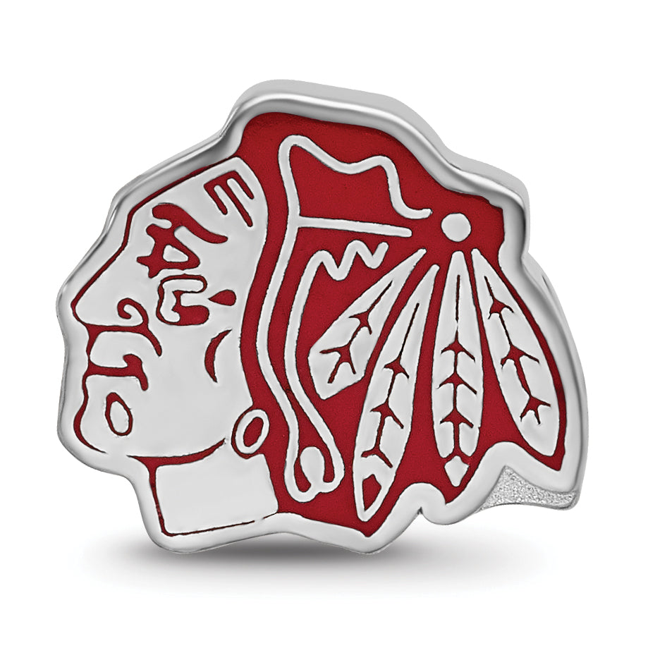 Sterling Silver Rhodium-plated NHL LogoArt Chicago Blackhawks Enameled Logo Bead