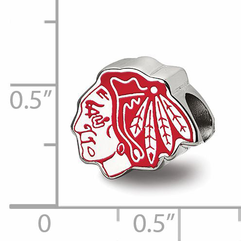 Sterling Silver Rhodium-plated NHL LogoArt Chicago Blackhawks Enameled Logo Bead