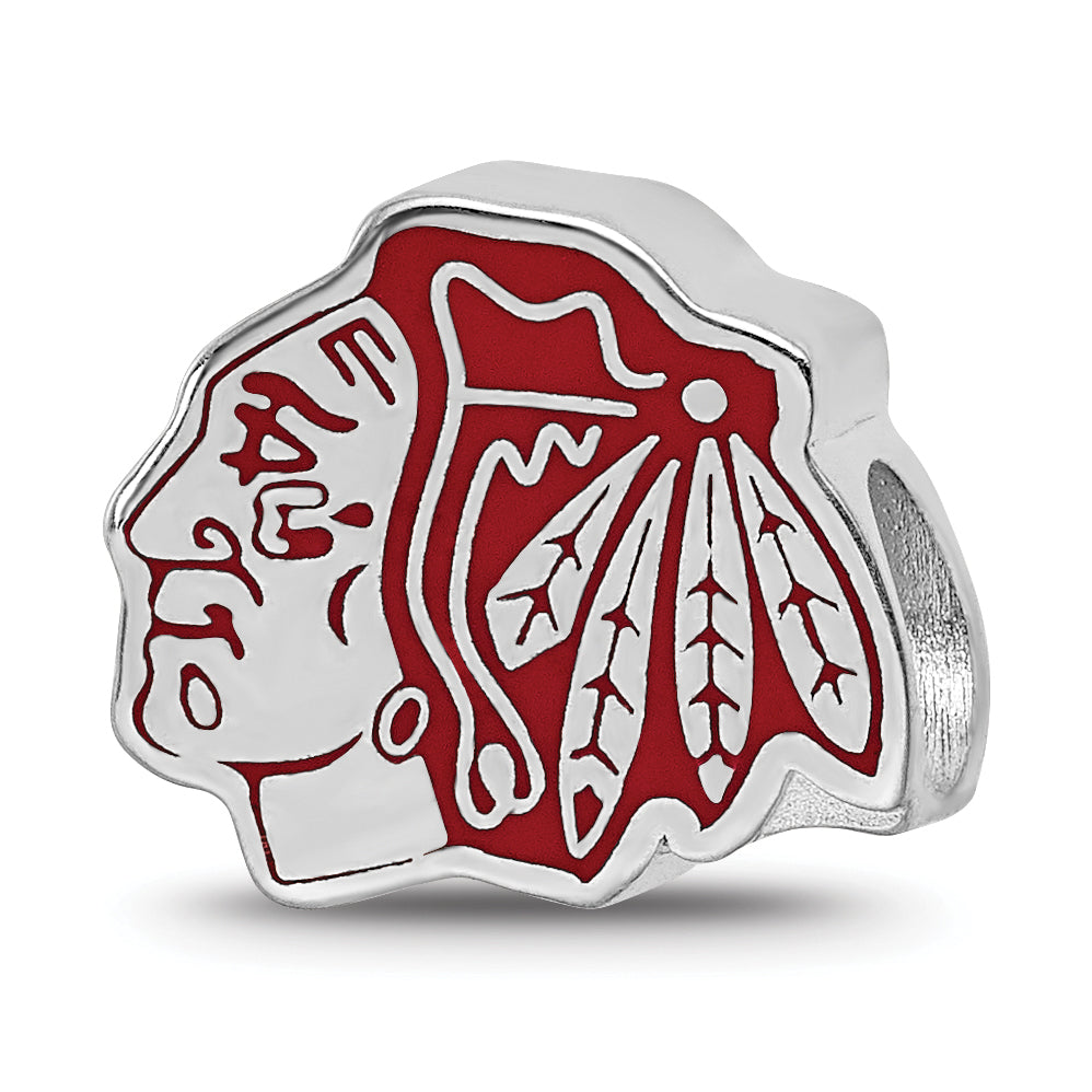 Sterling Silver Rhodium-plated NHL LogoArt Chicago Blackhawks Enameled Logo Bead