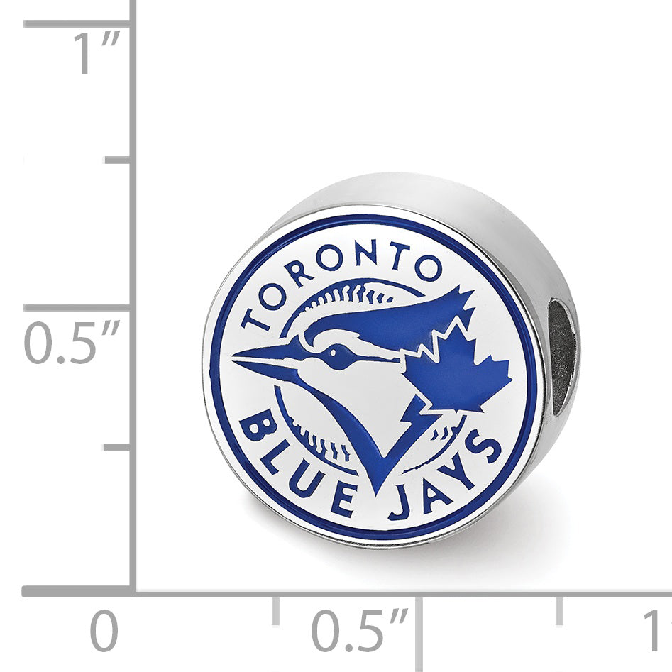 Sterling Silver Rhodium-plated MLB LogoArt Toronto Blue Jays Enameled Bead