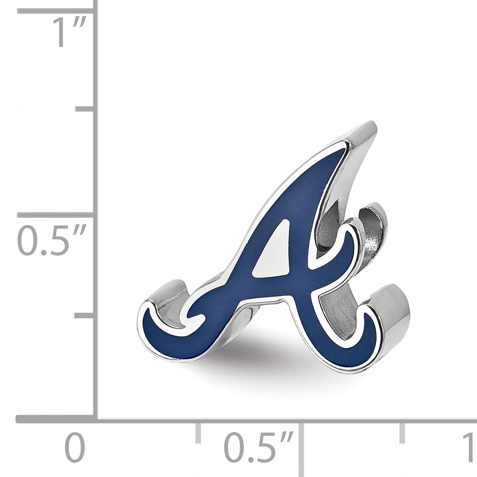 Sterling Silver Rhodium-plated MLB LogoArt Atlanta Braves Enameled Bead