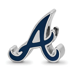 Sterling Silver Rhodium-plated MLB LogoArt Atlanta Braves Enameled Bead