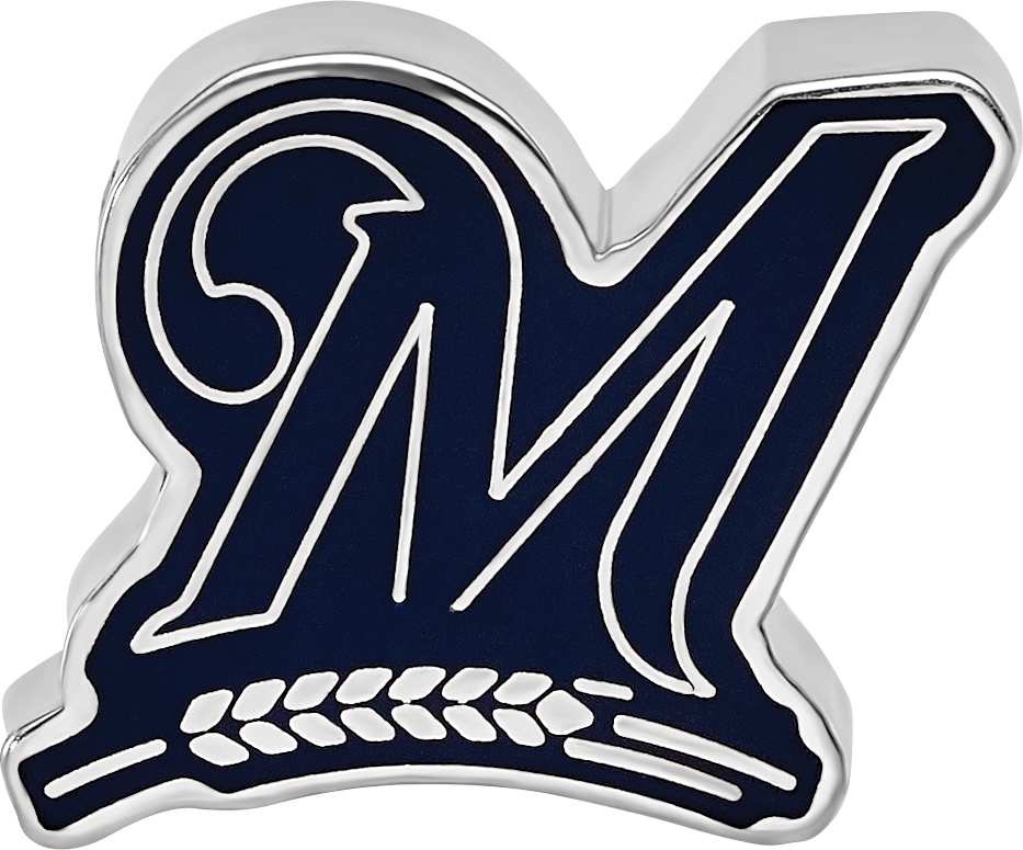 Sterling Silver Rhodium-plated MLB LogoArt Milwaukee Brewers Letter M Enameled Bead