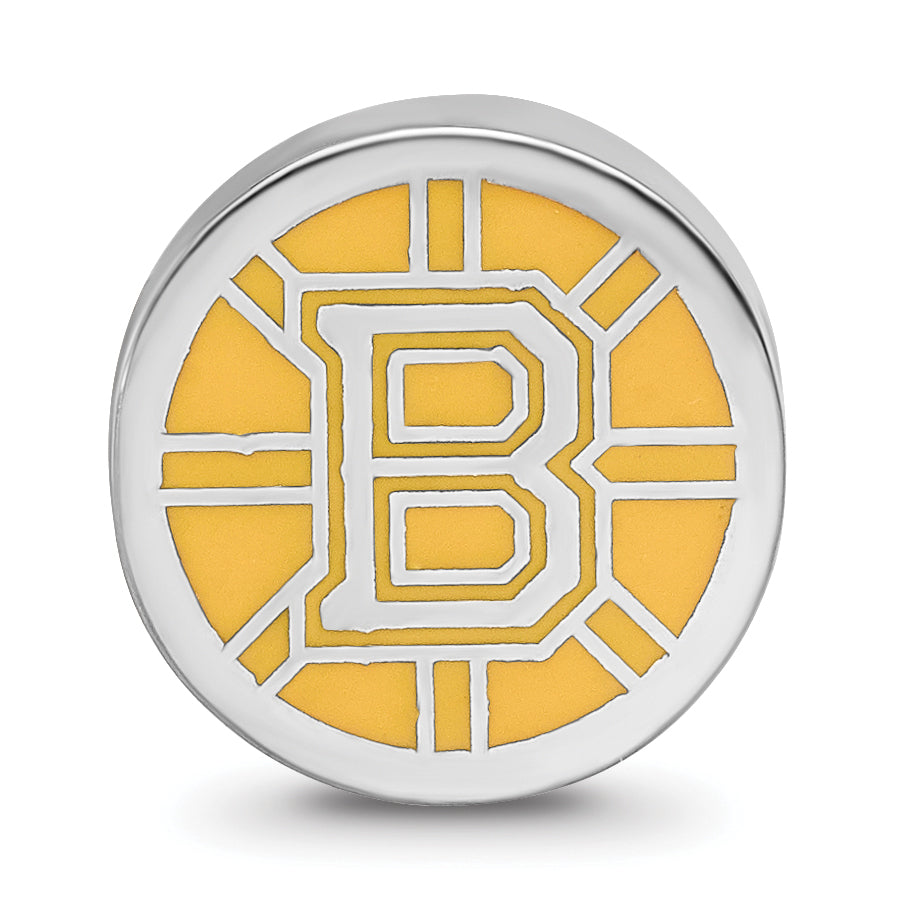 Sterling Silver Rhodium-plated NHL LogoArt Boston Bruins Enameled Bead