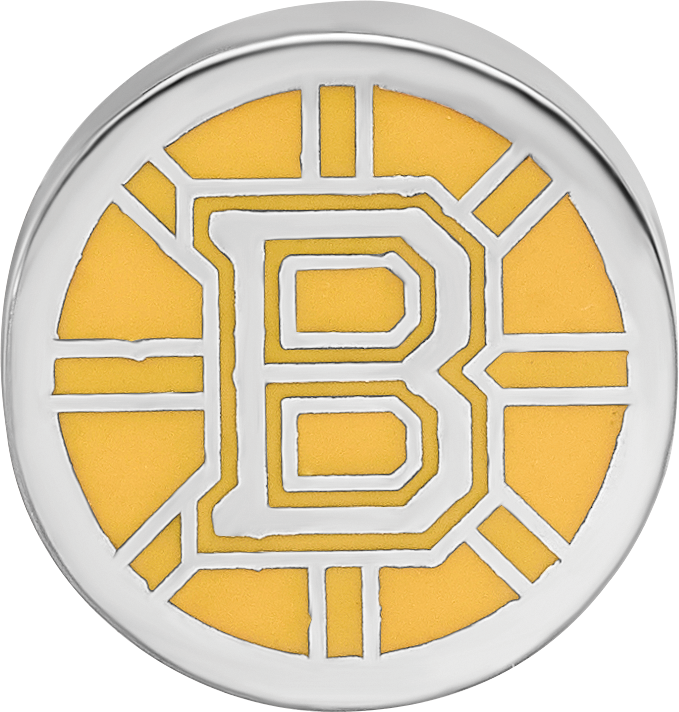 Sterling Silver Rhodium-plated NHL LogoArt Boston Bruins Enameled Bead