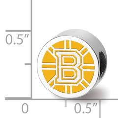 Sterling Silver Rhodium-plated NHL LogoArt Boston Bruins Enameled Bead