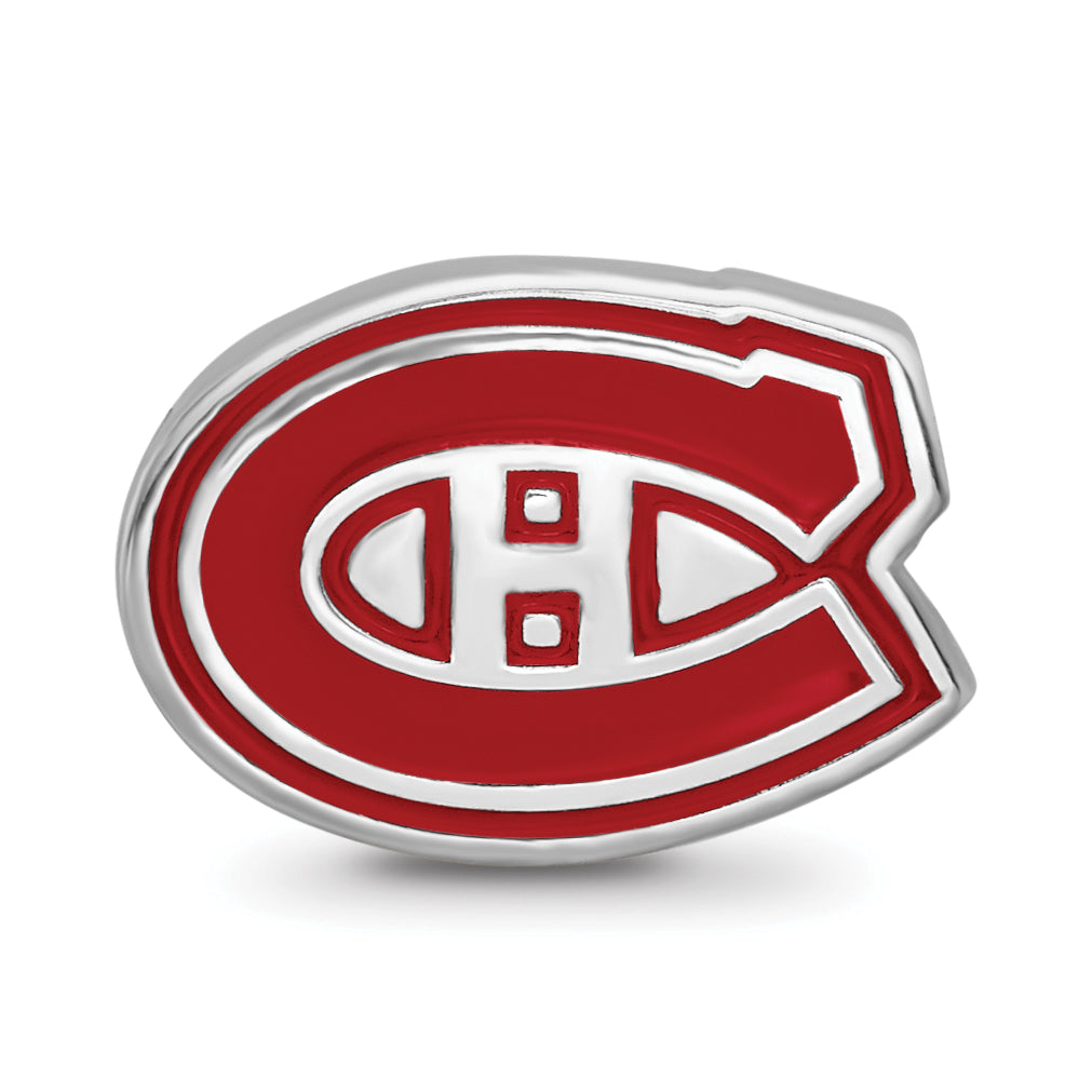 Sterling Silver Rhodium-plated NHL LogoArt Montreal Canadiens Enameled Bead