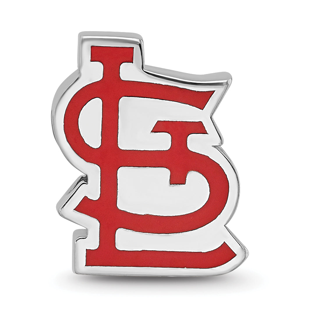 Sterling Silver Rhodium-plated MLB LogoArt St. Louis Cardinals St. L Enameled Bead