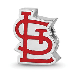 Sterling Silver Rhodium-plated MLB LogoArt St. Louis Cardinals St. L Enameled Bead