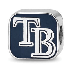 Sterling Silver Rhodium-plated MLB LogoArt Tampa Bay Rays Letters T-B Enameled Bead