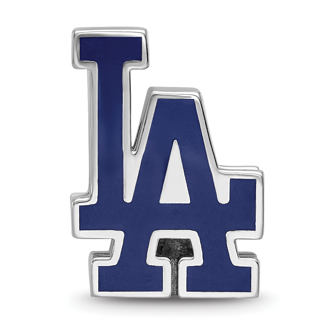 Sterling Silver Rhodium-plated MLB LogoArt Los Angeles Dodgers L-A Enameled Bead