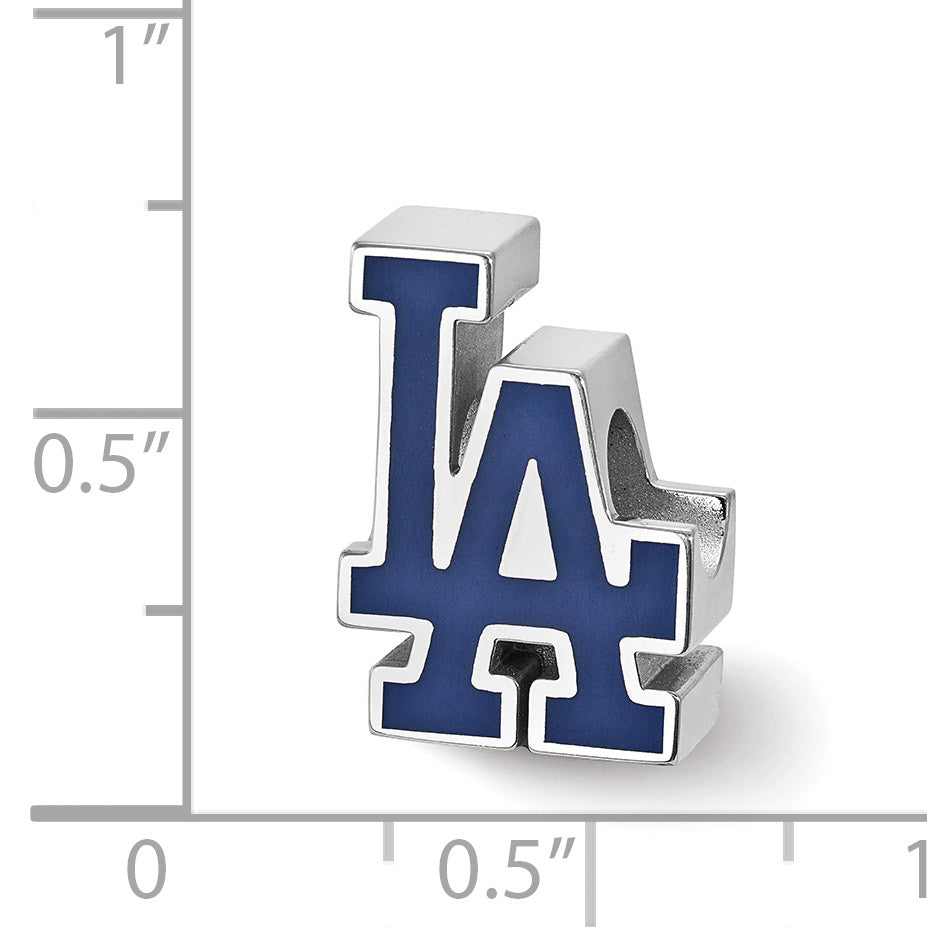 Sterling Silver Rhodium-plated MLB LogoArt Los Angeles Dodgers L-A Enameled Bead