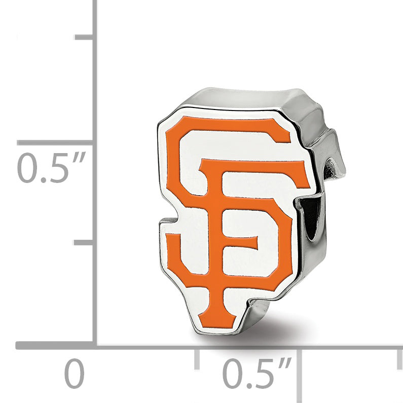 Sterling Silver Rhodium-plated MLB LogoArt San Francisco Giants Letters S-F Enameled Bead