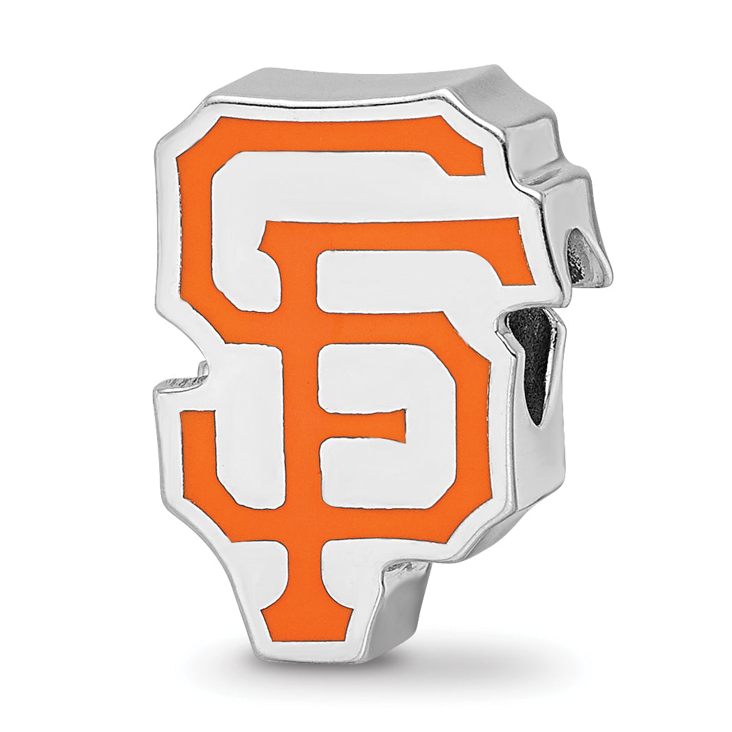 Sterling Silver Rhodium-plated MLB LogoArt San Francisco Giants Letters S-F Enameled Bead