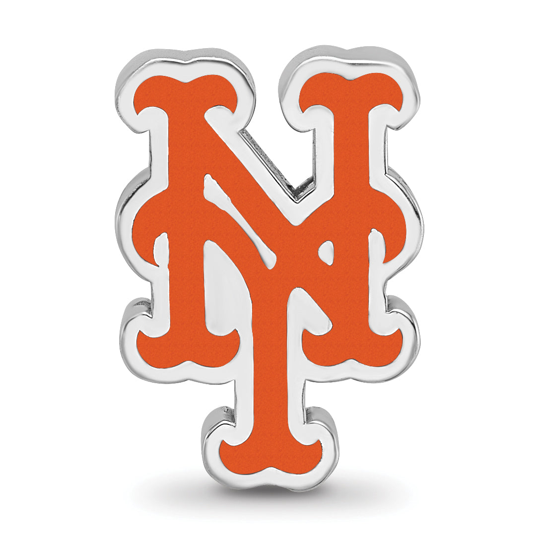 Sterling Silver Rhodium-plated MLB LogoArt New York Mets N-Y Enameled Bead