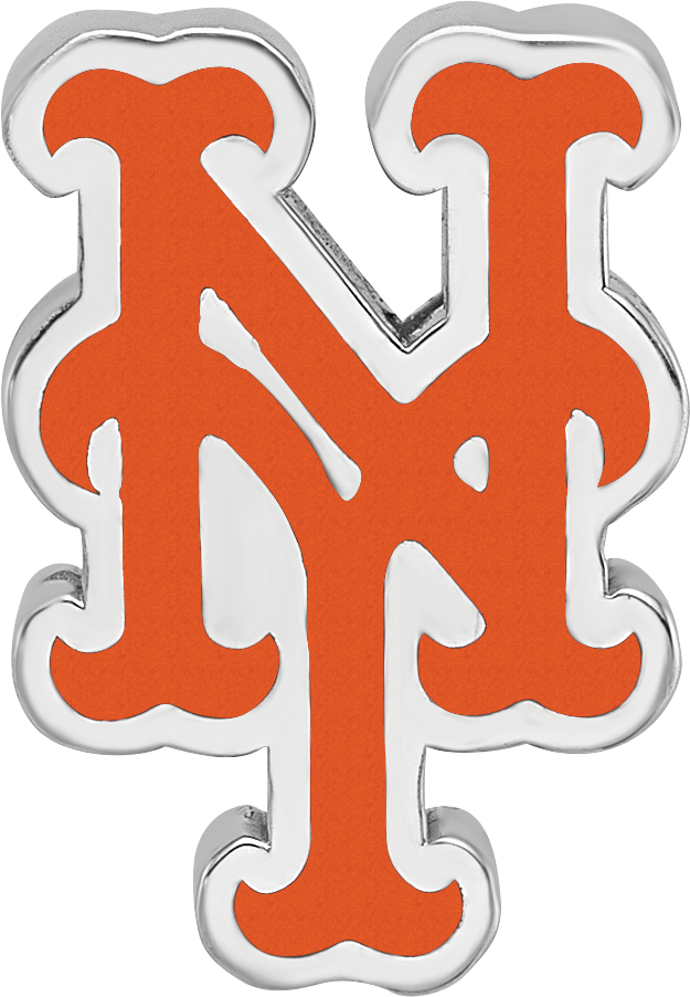 Sterling Silver Rhodium-plated MLB LogoArt New York Mets N-Y Enameled Bead