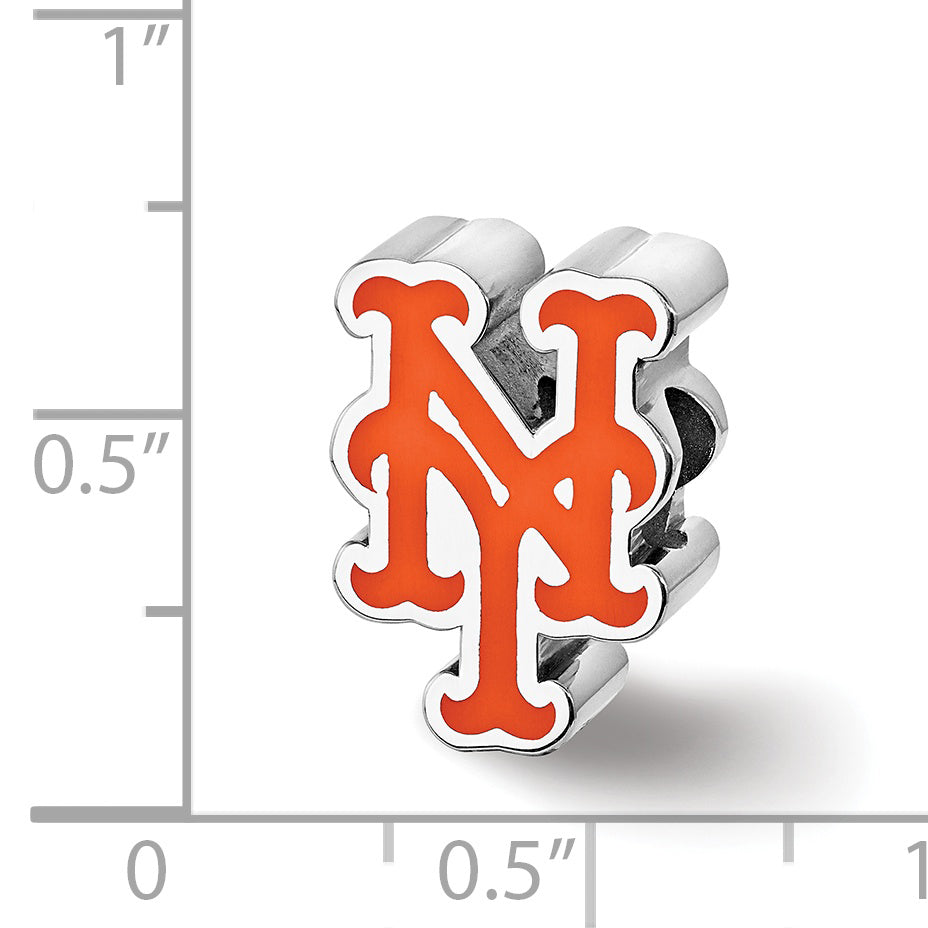 Sterling Silver Rhodium-plated MLB LogoArt New York Mets N-Y Enameled Bead