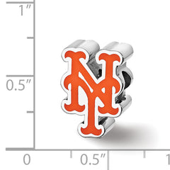 Sterling Silver Rhodium-plated MLB LogoArt New York Mets N-Y Enameled Bead