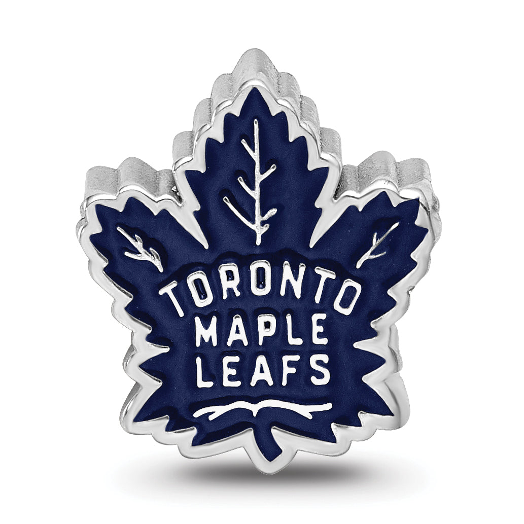 Sterling Silver Rhodium-plated NHL LogoArt Toronto Maple Leafs Enameled Bead