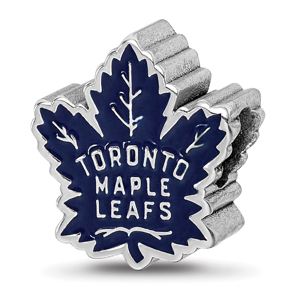 Sterling Silver Rhodium-plated NHL LogoArt Toronto Maple Leafs Enameled Bead