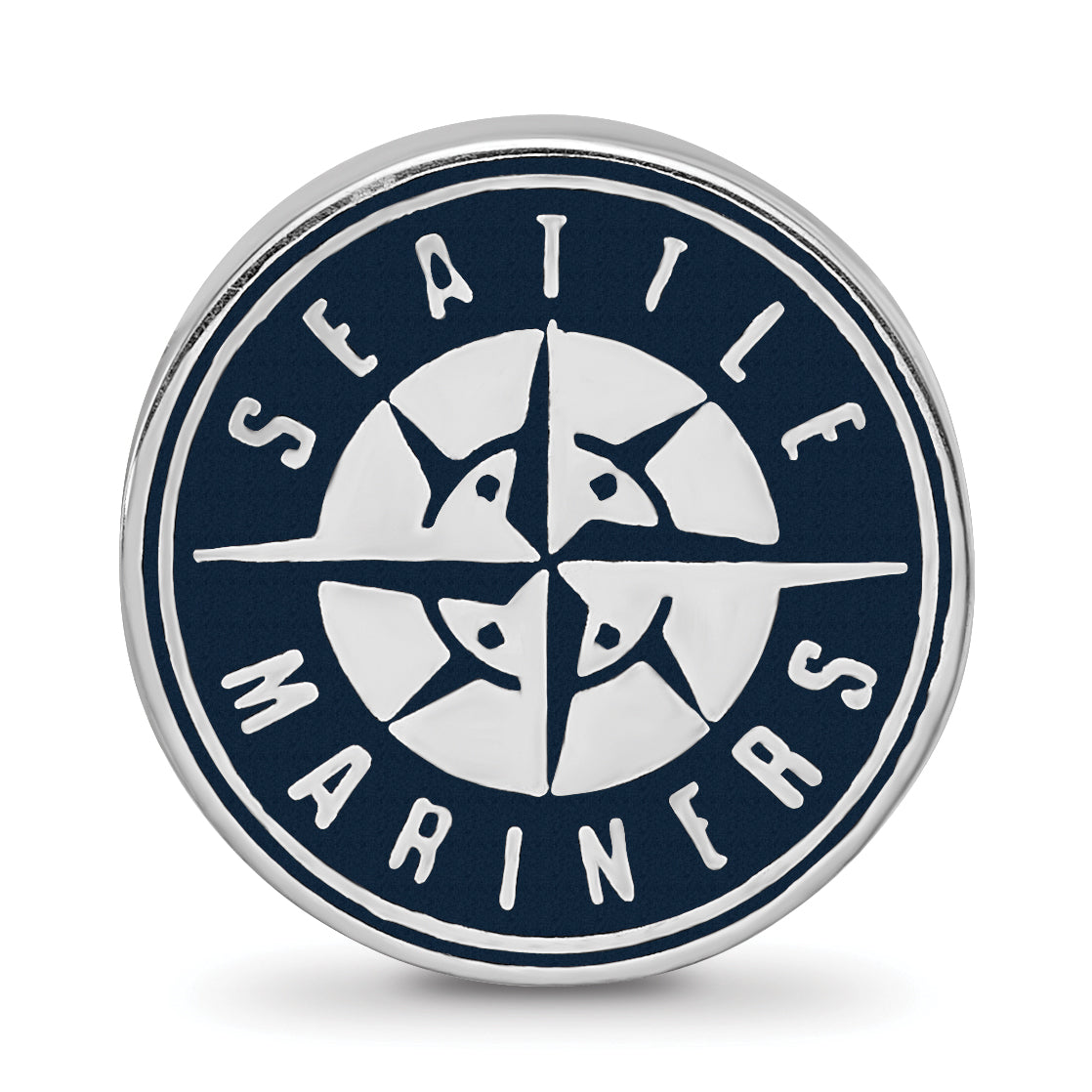 Sterling Silver Rhodium-plated MLB LogoArt Seattle Mariners Enameled Bead