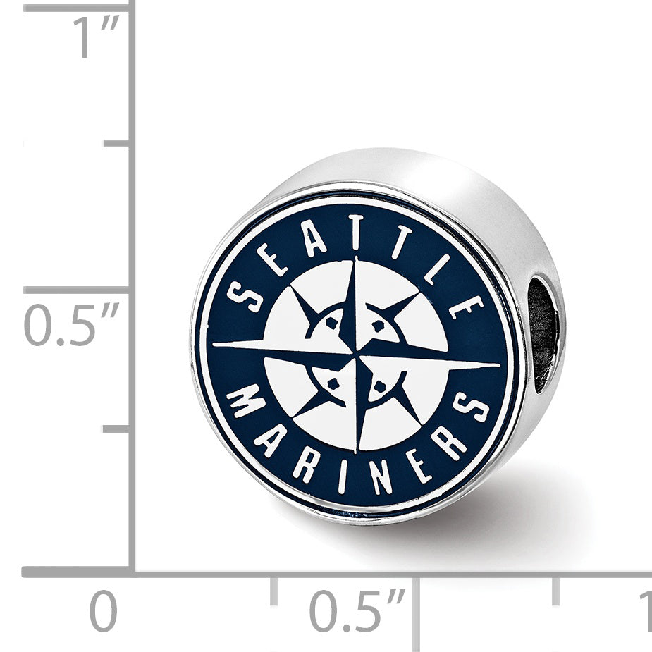 Sterling Silver Rhodium-plated MLB LogoArt Seattle Mariners Enameled Bead