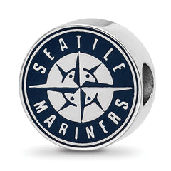 Sterling Silver Rhodium-plated MLB LogoArt Seattle Mariners Enameled Bead