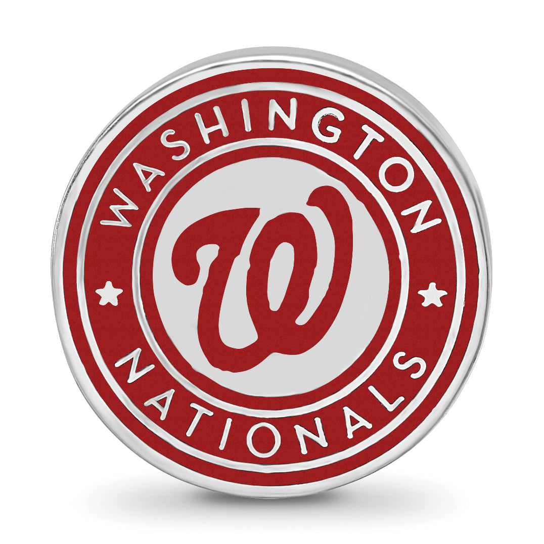 Sterling Silver Rhodium-plated MLB LogoArt Washington Nationals Enameled Bead