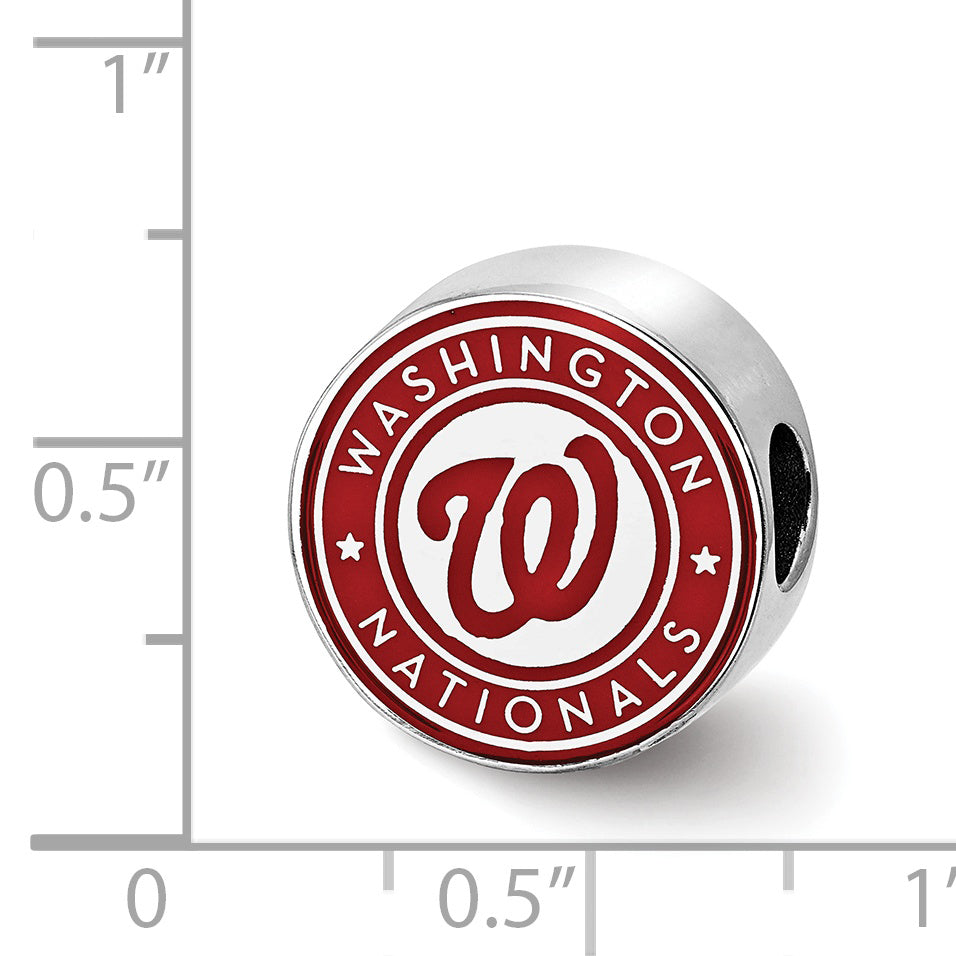 Sterling Silver Rhodium-plated MLB LogoArt Washington Nationals Enameled Bead