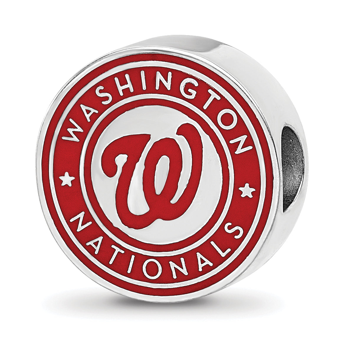 Sterling Silver Rhodium-plated MLB LogoArt Washington Nationals Enameled Bead