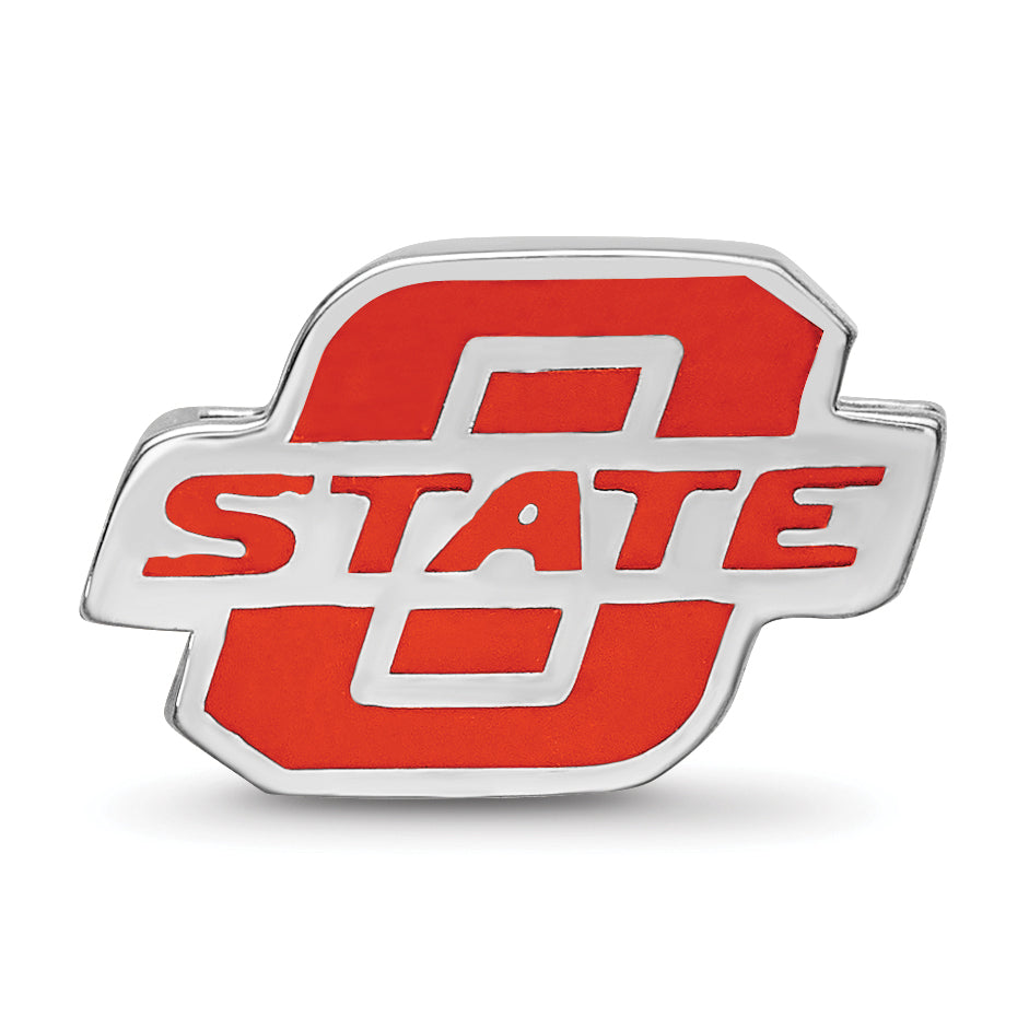 Sterling Silver Rhodium-plated LogoArt Oklahoma State University O-State Enameled Logo Bead