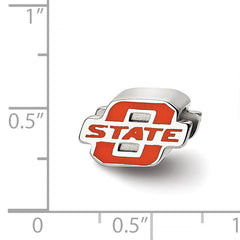 Sterling Silver Rhodium-plated LogoArt Oklahoma State University O-State Enameled Logo Bead