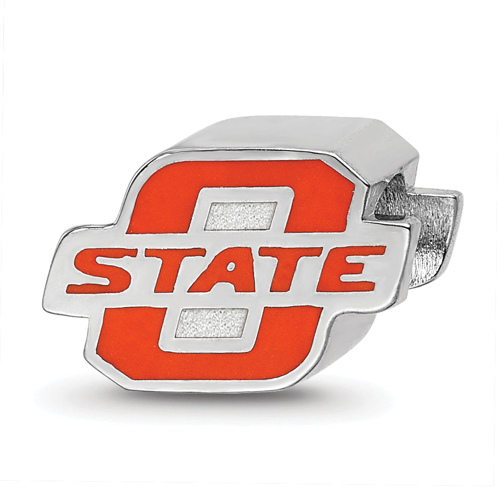 Sterling Silver Rhodium-plated LogoArt Oklahoma State University O-State Enameled Logo Bead