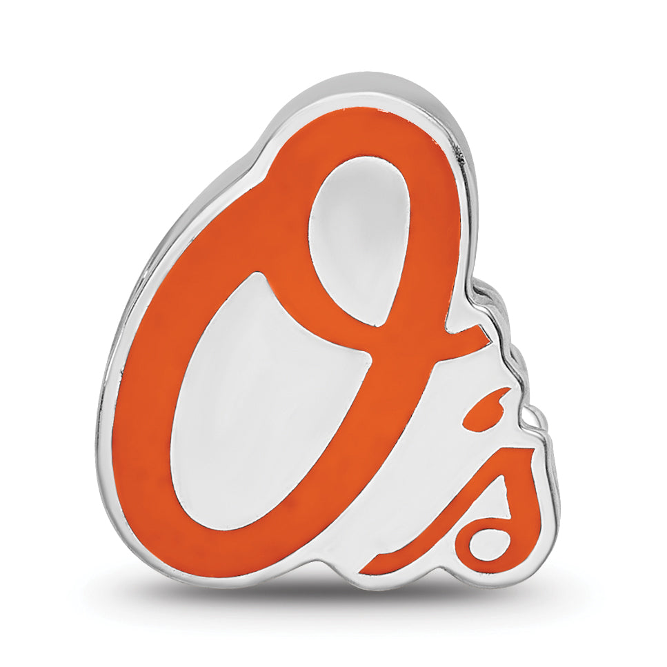 Sterling Silver Rhodium-plated MLB LogoArt Baltimore Orioles O's Enameled Bead